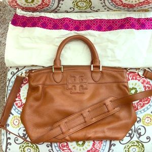 Tory Burch Stacked T small satchel in bark